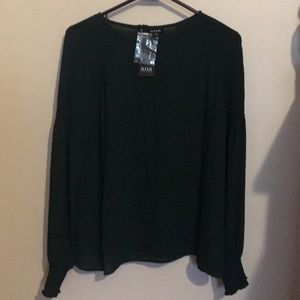 Green smocked sleeve blouse by a.n.a, size medium